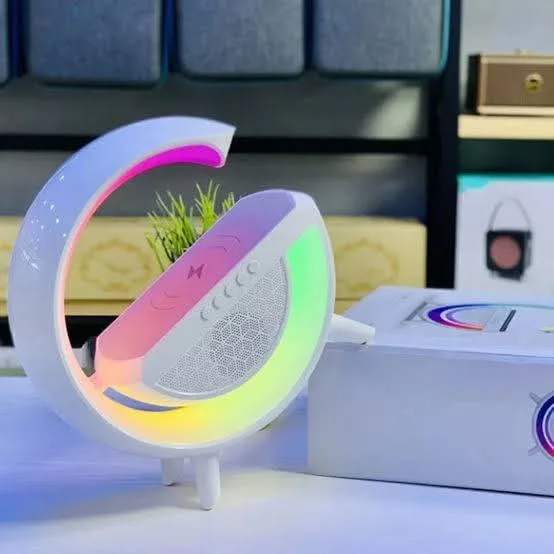 BT-2301 G Shape LED Lamp Bluetooth Speaker with 10W Wireless Charger - RGB Night Light, Alarm Clock