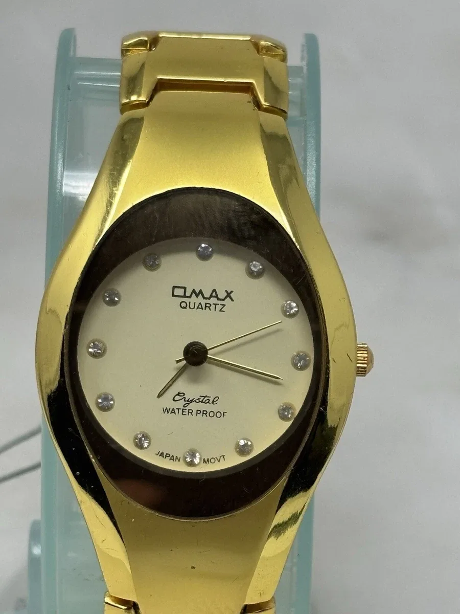 OMAX Gold Plated Crystal Dress Watch - Cream Dial, Quartz (Unisex)
