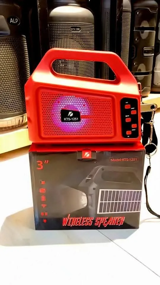 Sixonic KTS-1251 Portable Solar Bluetooth Speaker - FM Radio, LED Torch, USB & Memory Card, 3 Inch 5W